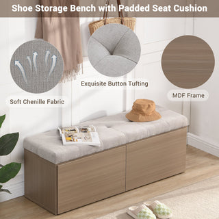 Tufted Chanille 49" Storage Bench with Adjustable Shelves