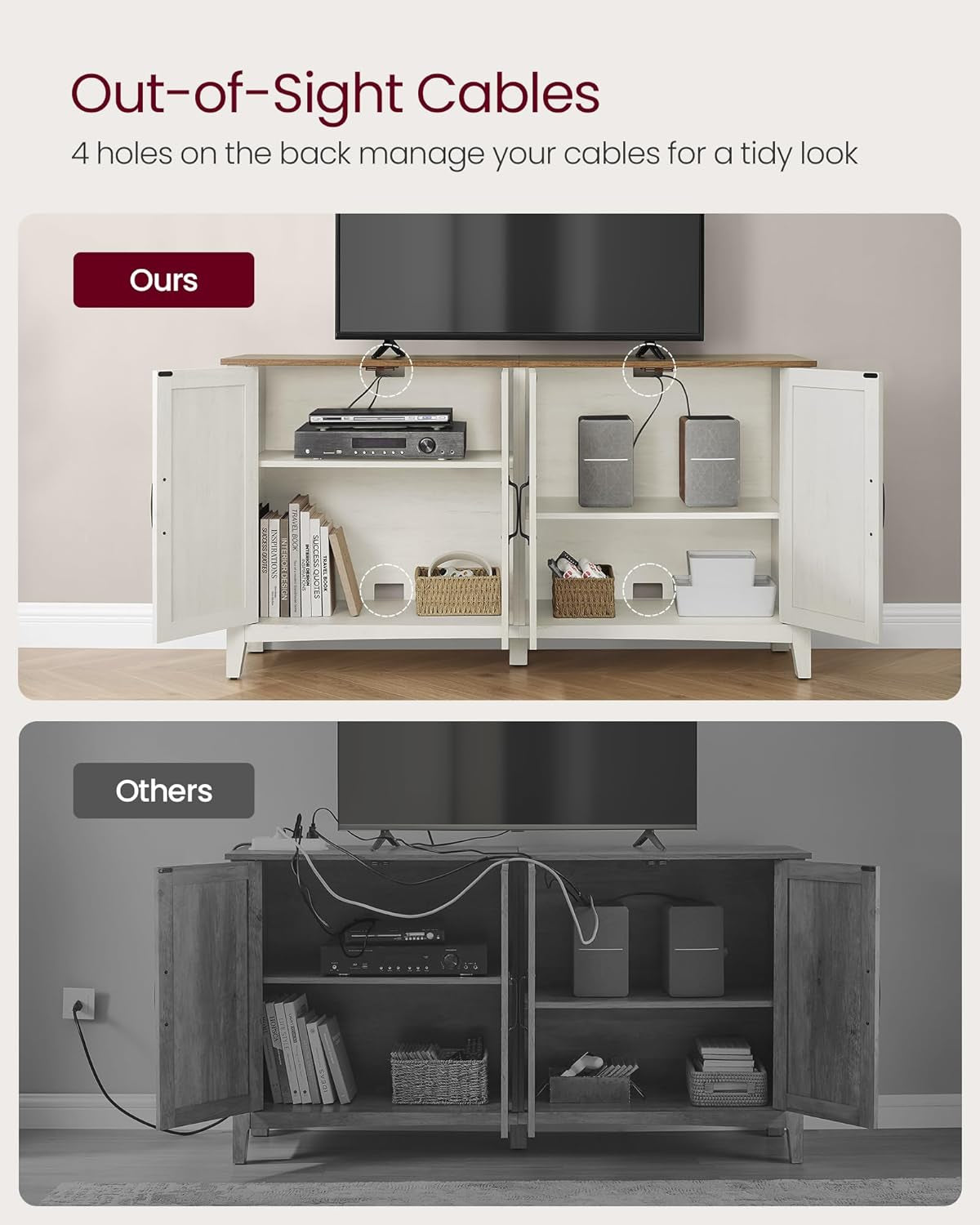 Country-Chic White Honey Brown Buffet Cabinet