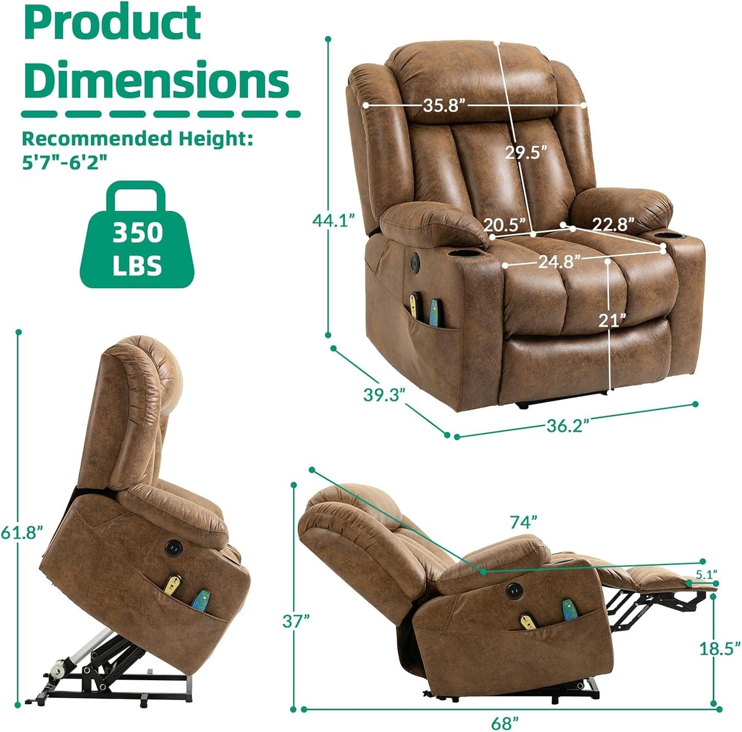 Tall Man Power Lift Recliner with Massage and Heat