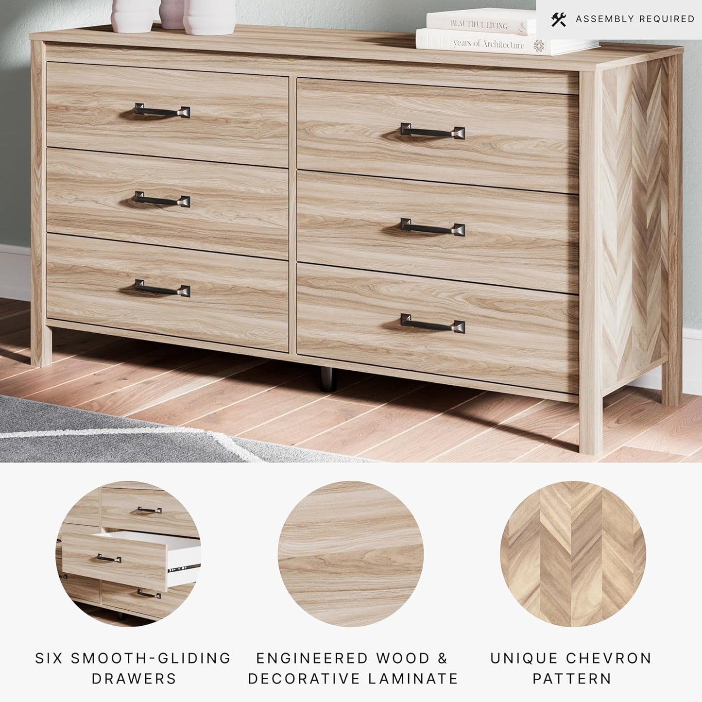 Chevron Mid-Century Modern 6 Drawer Dresser