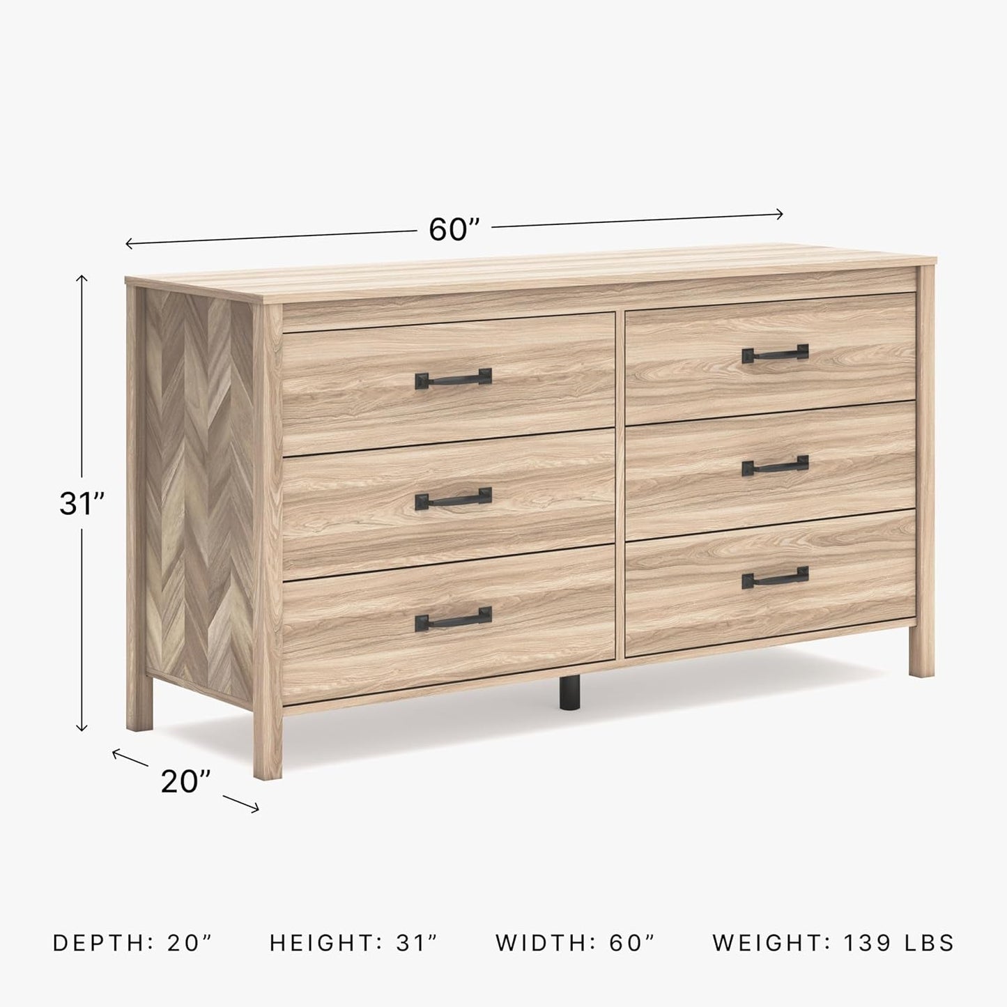 Chevron Mid-Century Modern 6 Drawer Dresser