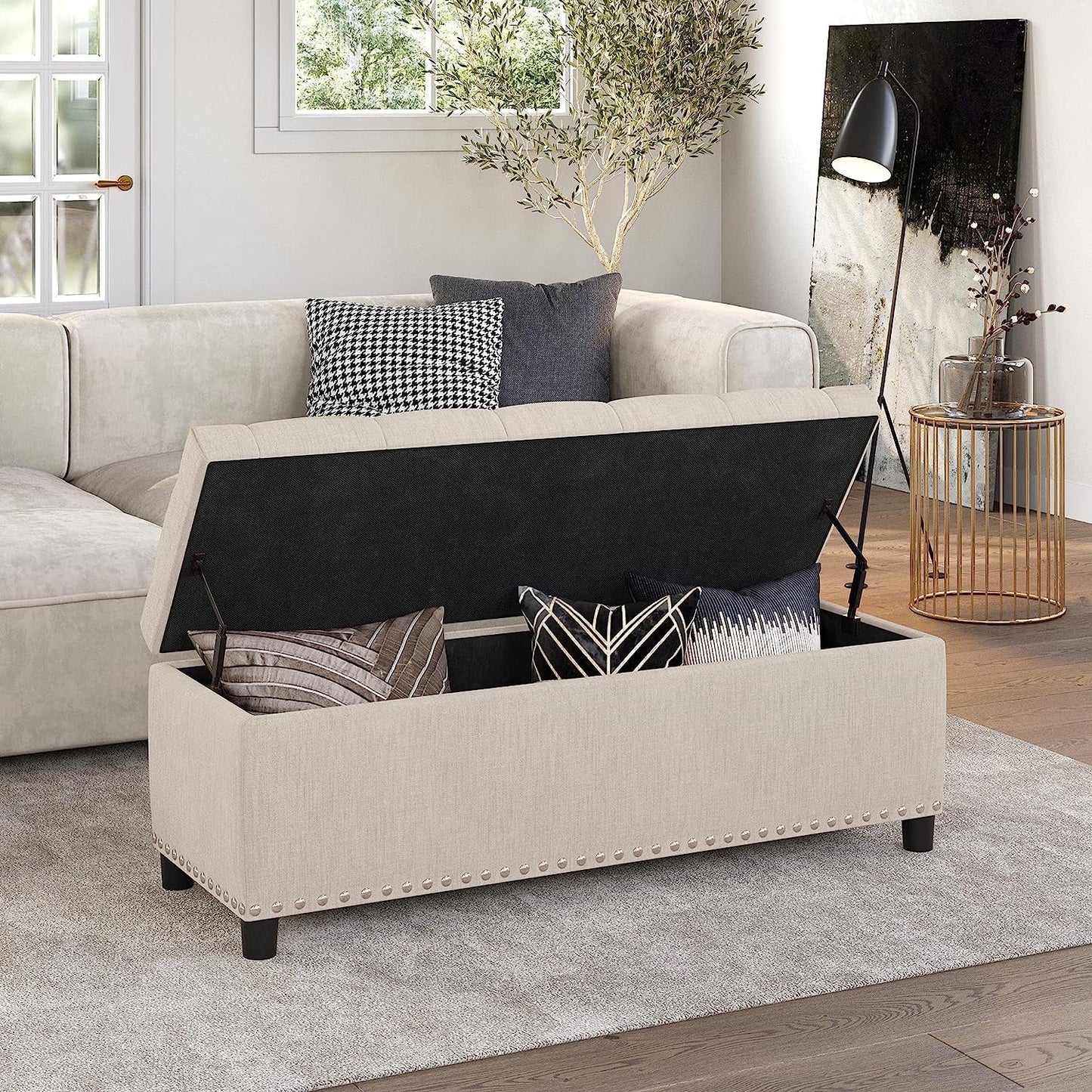 Button-Tufted Storage Ottoman and Bench
