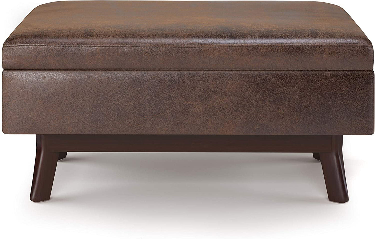 Brown leather ottoman on a white background