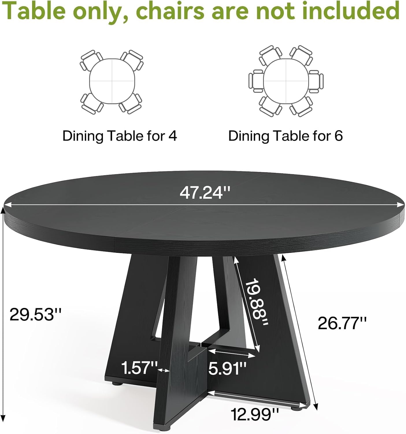Black 47 Inch Round Dining Table