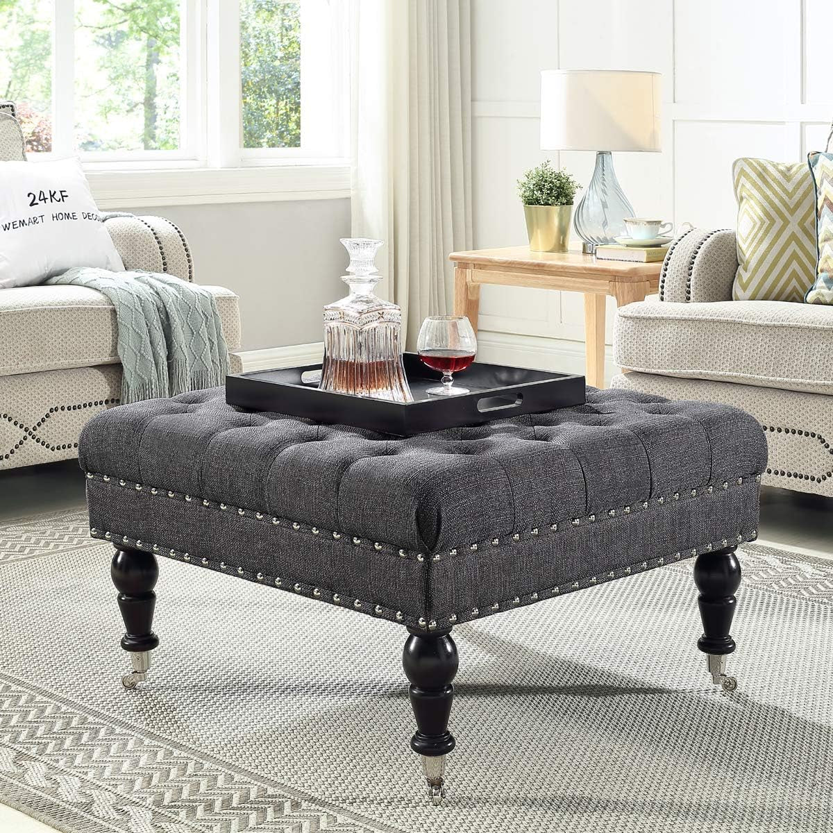 Tufted Ottoman with Rolling Wheels