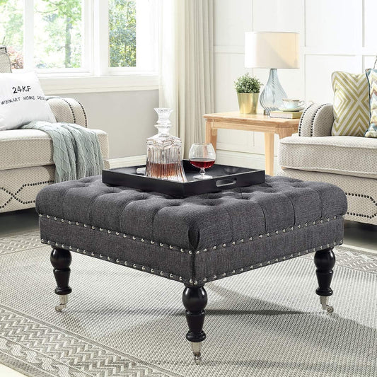 Tufted Ottoman with Rolling Wheels