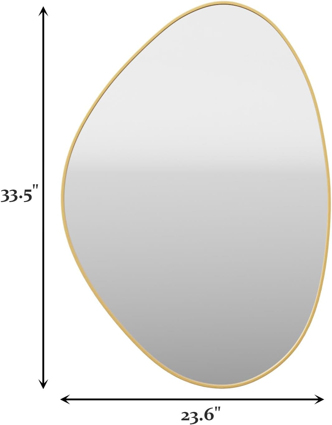 Round mirror with gold frame and dimensions labeled