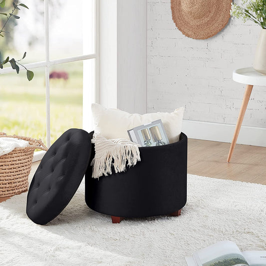 Black Velvet Tufted Storage Ottoman