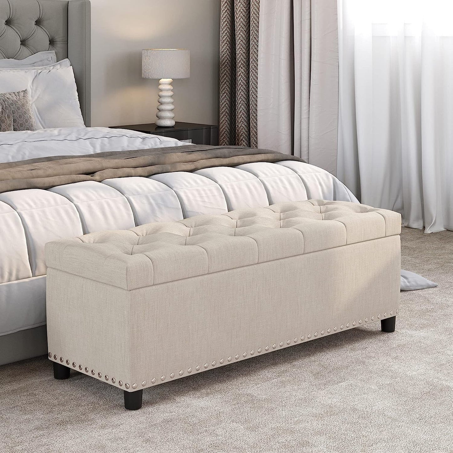 Button-Tufted Storage Ottoman and Bench