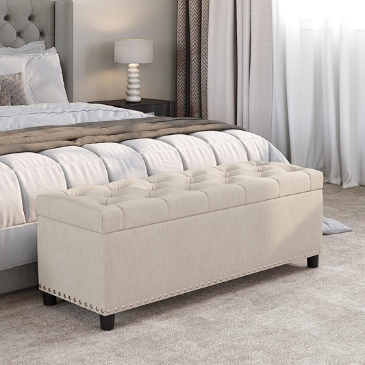 Button-Tufted Storage Ottoman and Bench