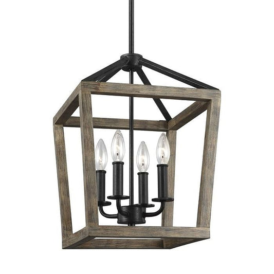 Black Weathered Oak and Antique Forged 4 Light Chandelier