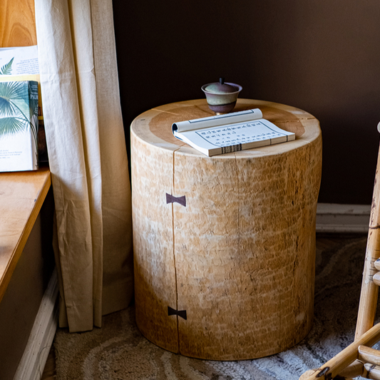 Pine Wood Pedestal Side Table
