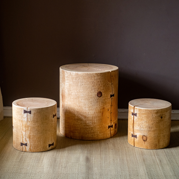 Pine Wood Pedestal Side Table