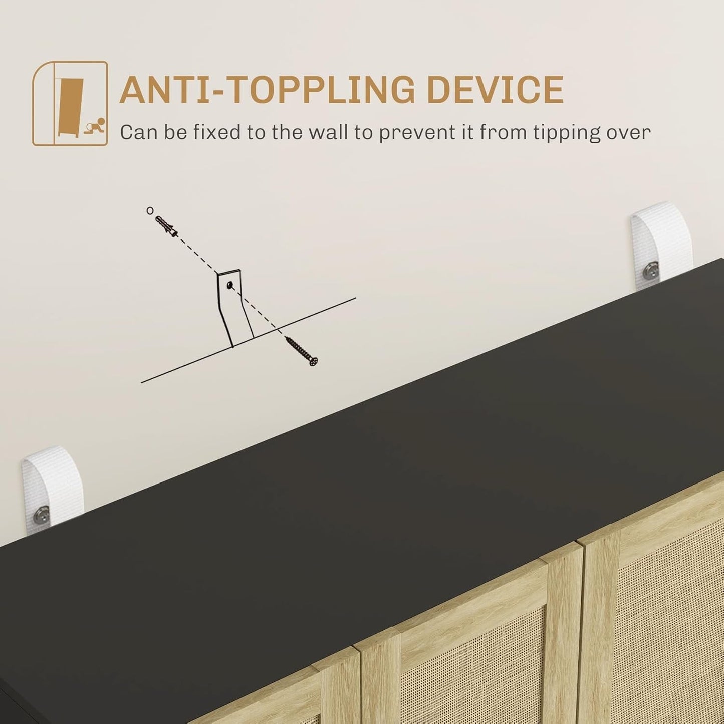 4 Door Rattan Wicker Buffet Cabinet