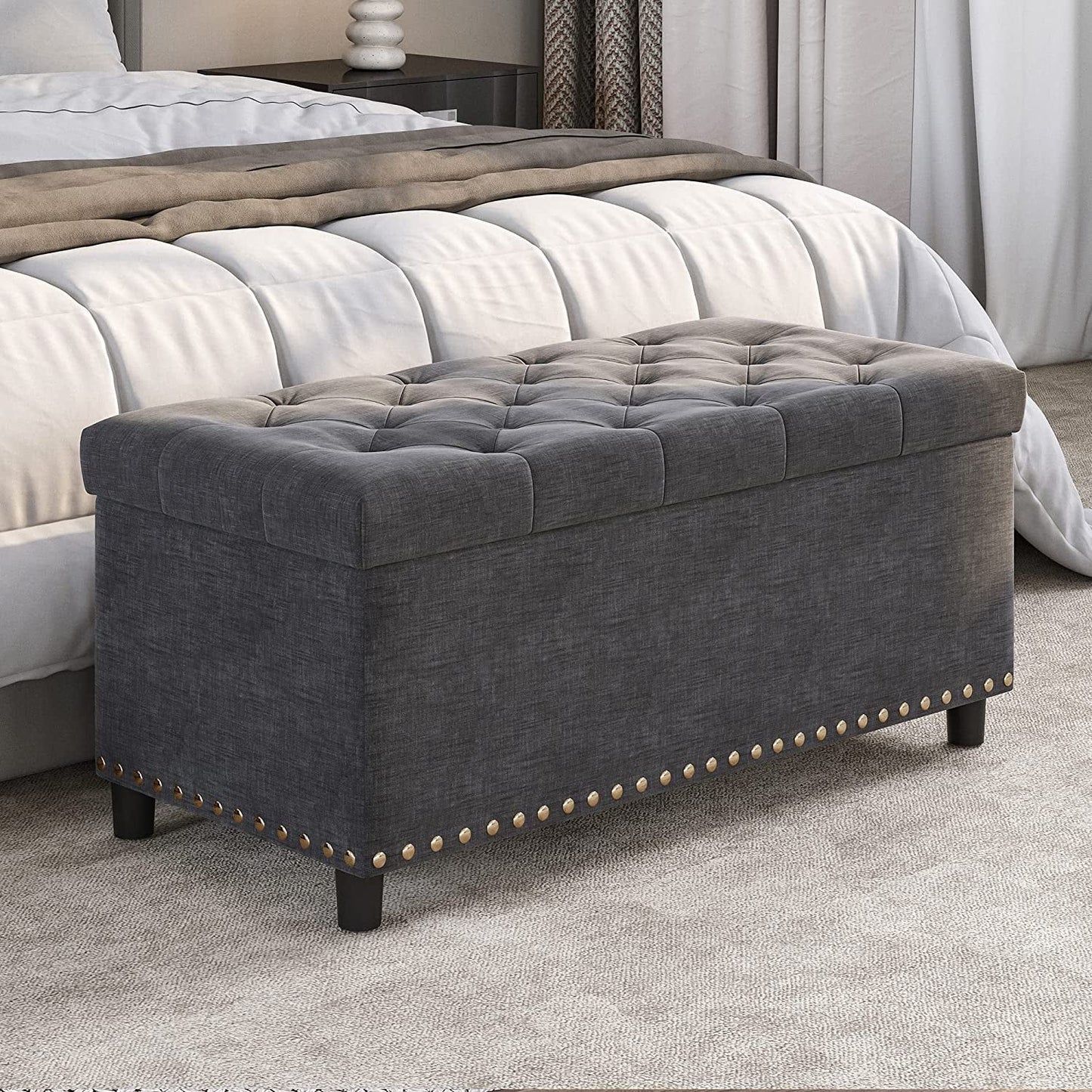 Button-Tufted Storage Ottoman