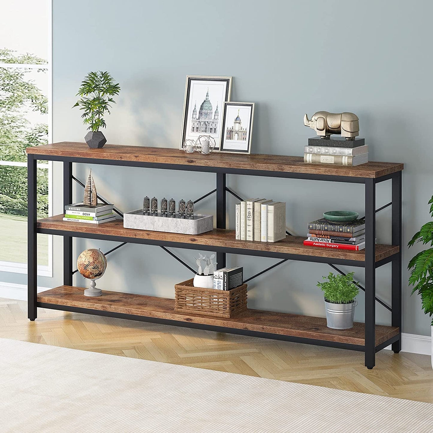 Sleek Sofa Table with Storage Shelves
