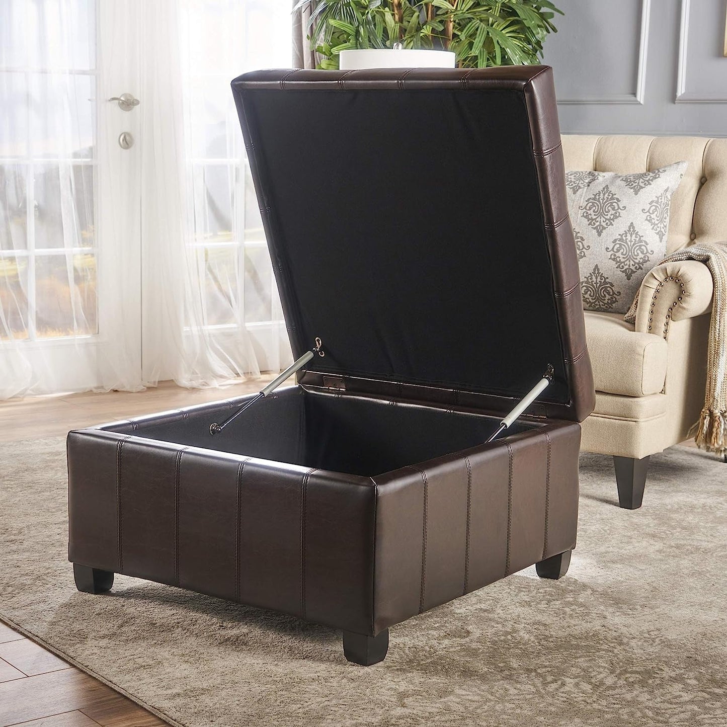 Marbled Brown Leather Storage Ottoman
