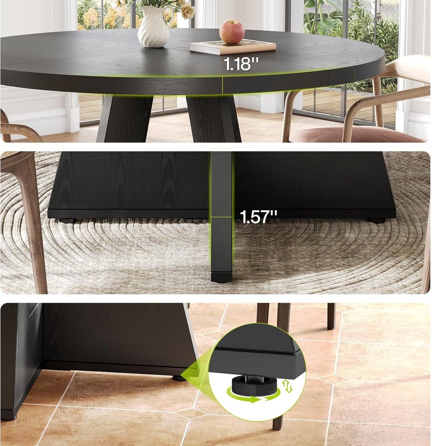 Black 47 Inch Round Dining Table