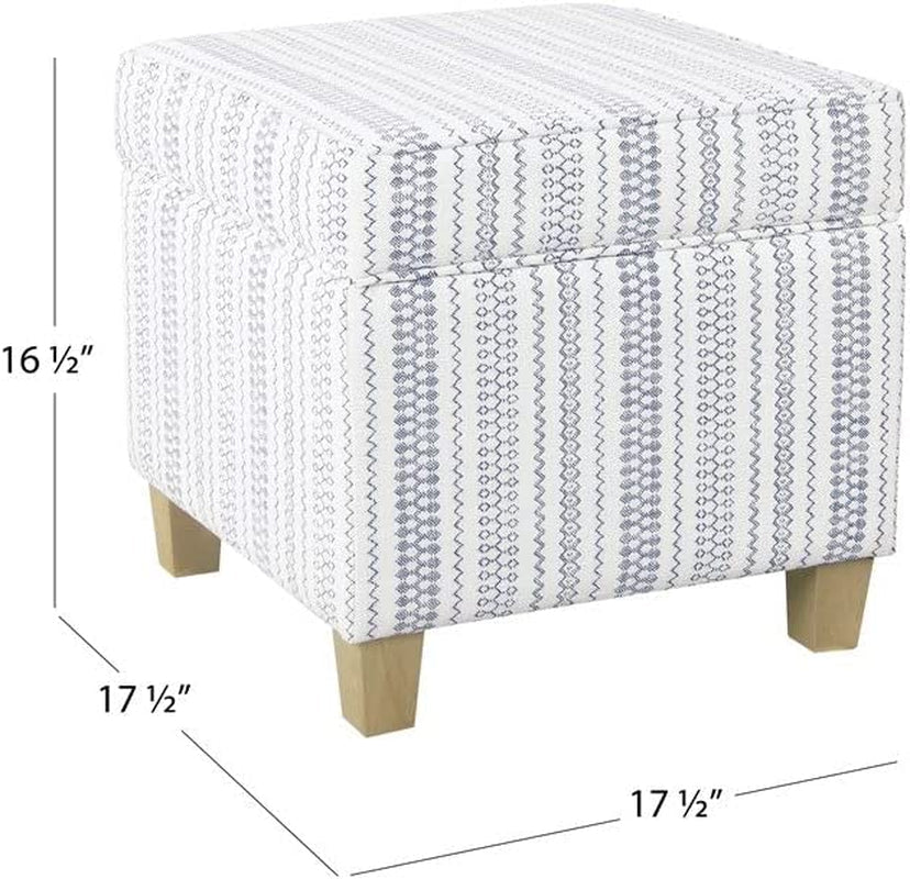 Farmhouse Blue Stripe Ottoman with Storage