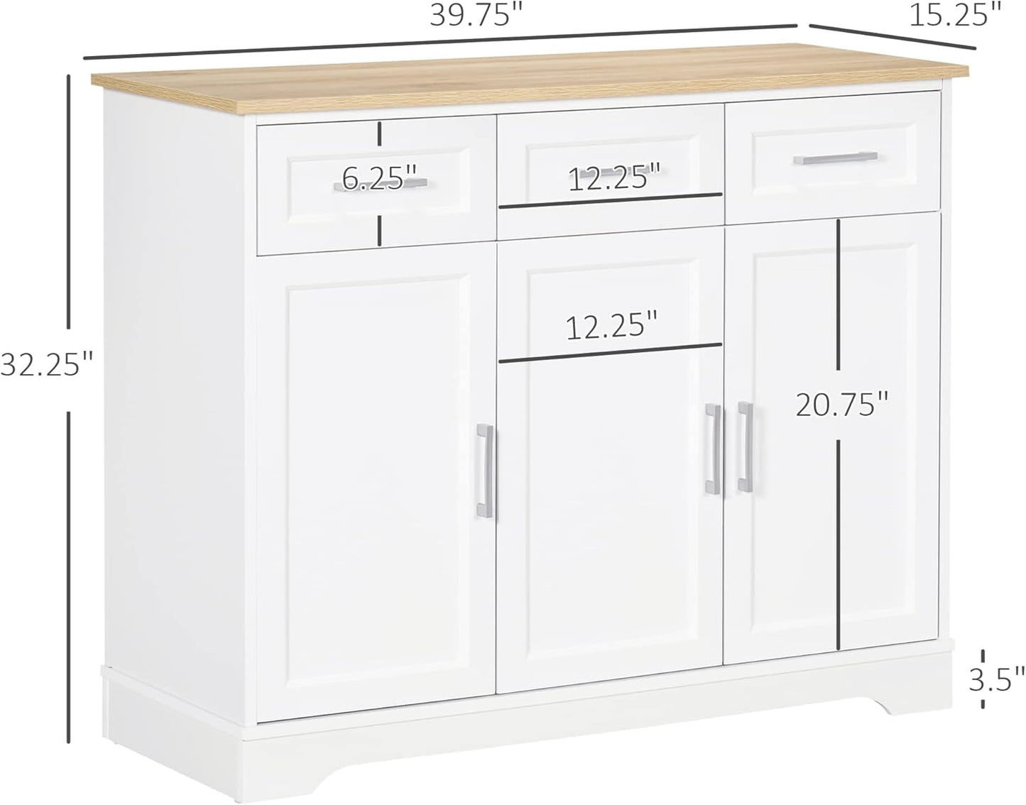 Butcher Block Sideboard Buffet with 3 Storage Drawers