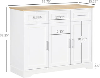 Butcher Block Sideboard Buffet with 3 Storage Drawers