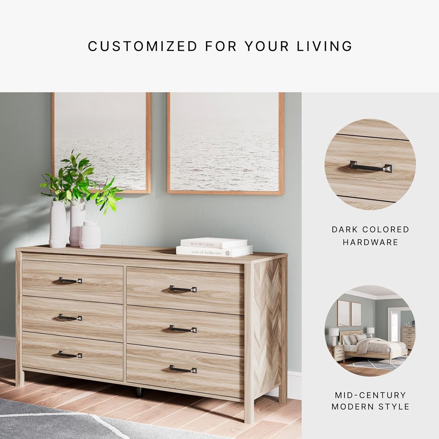 Chevron Mid-Century Modern 6 Drawer Dresser