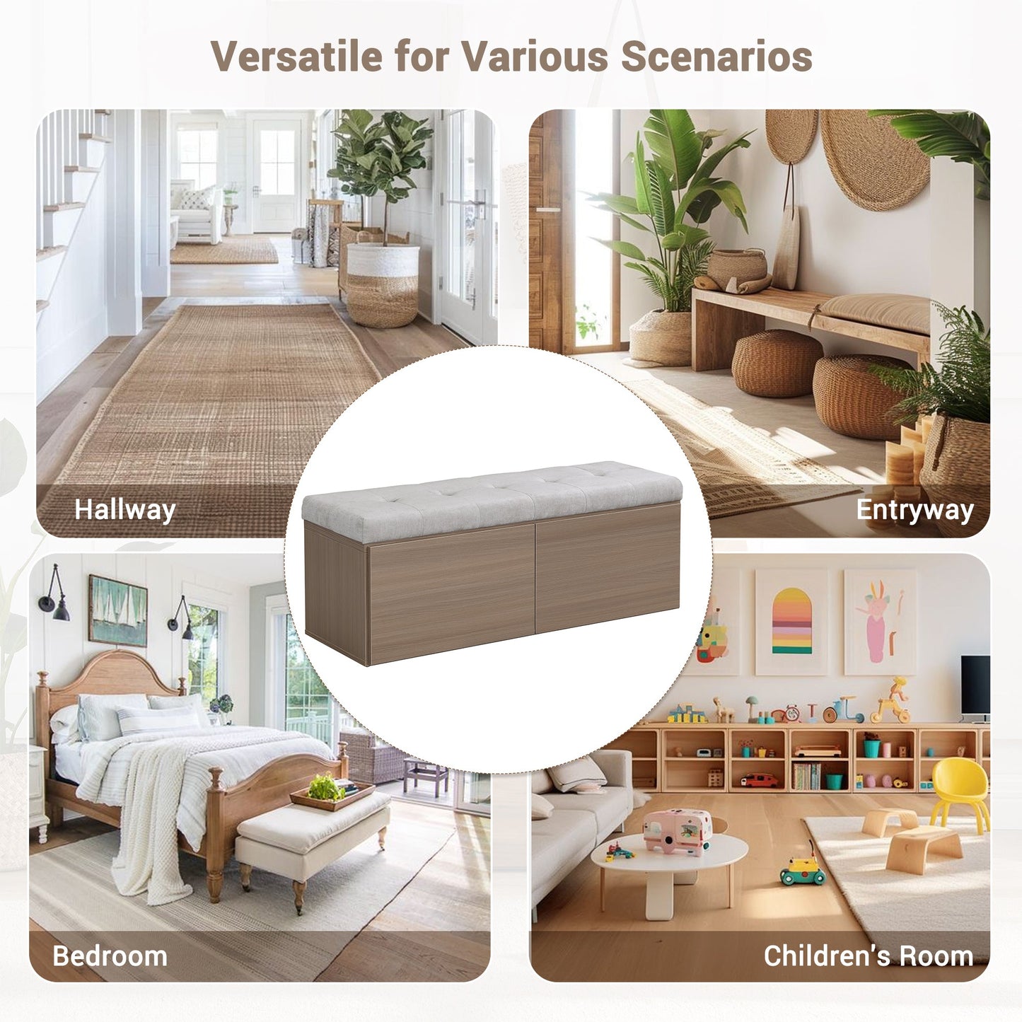 Tufted Chanille 49" Storage Bench with Adjustable Shelves