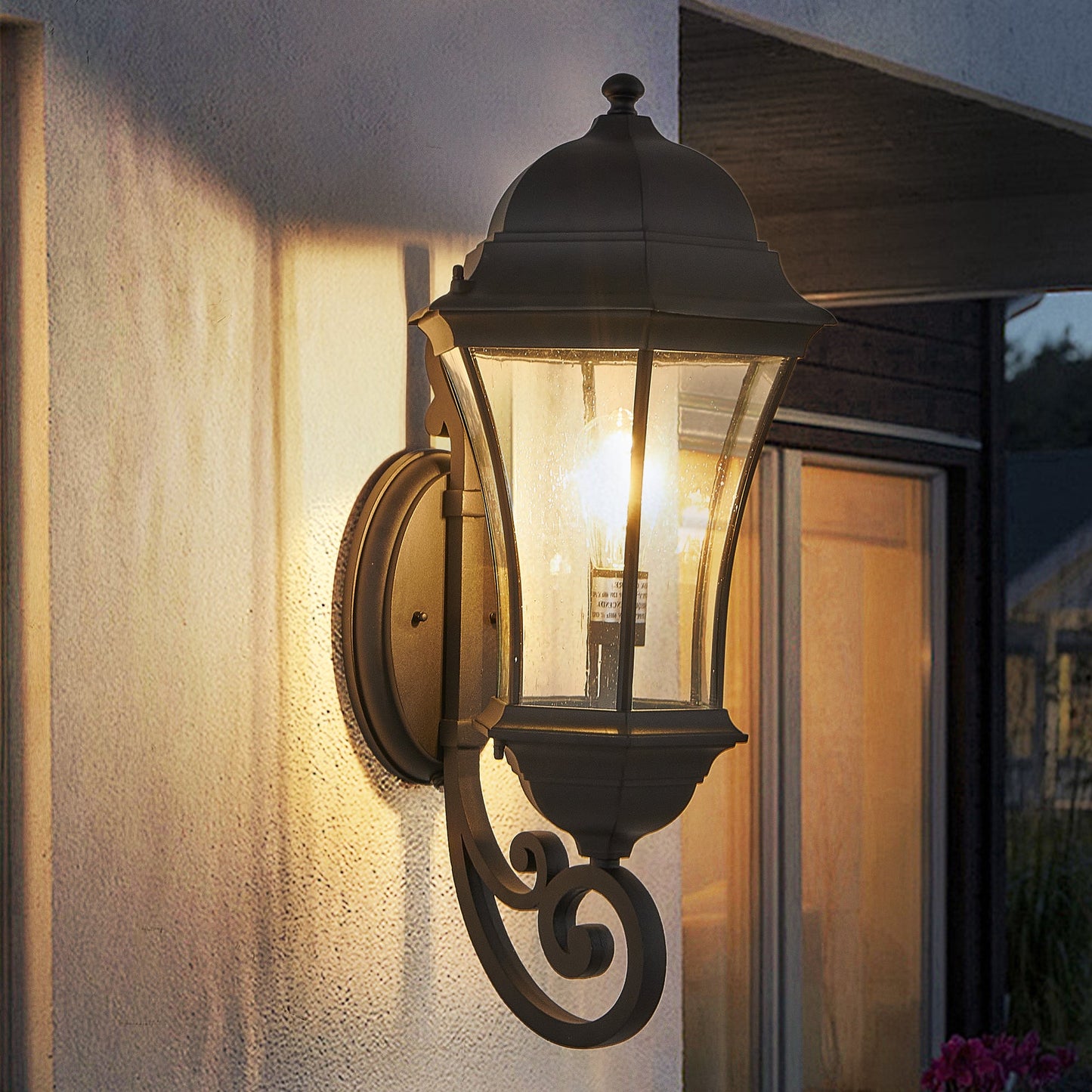 Black Outdoor Wall Lantern with Dusk to Dawn Sensor