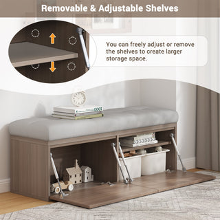 Tufted Chanille 49" Storage Bench with Adjustable Shelves