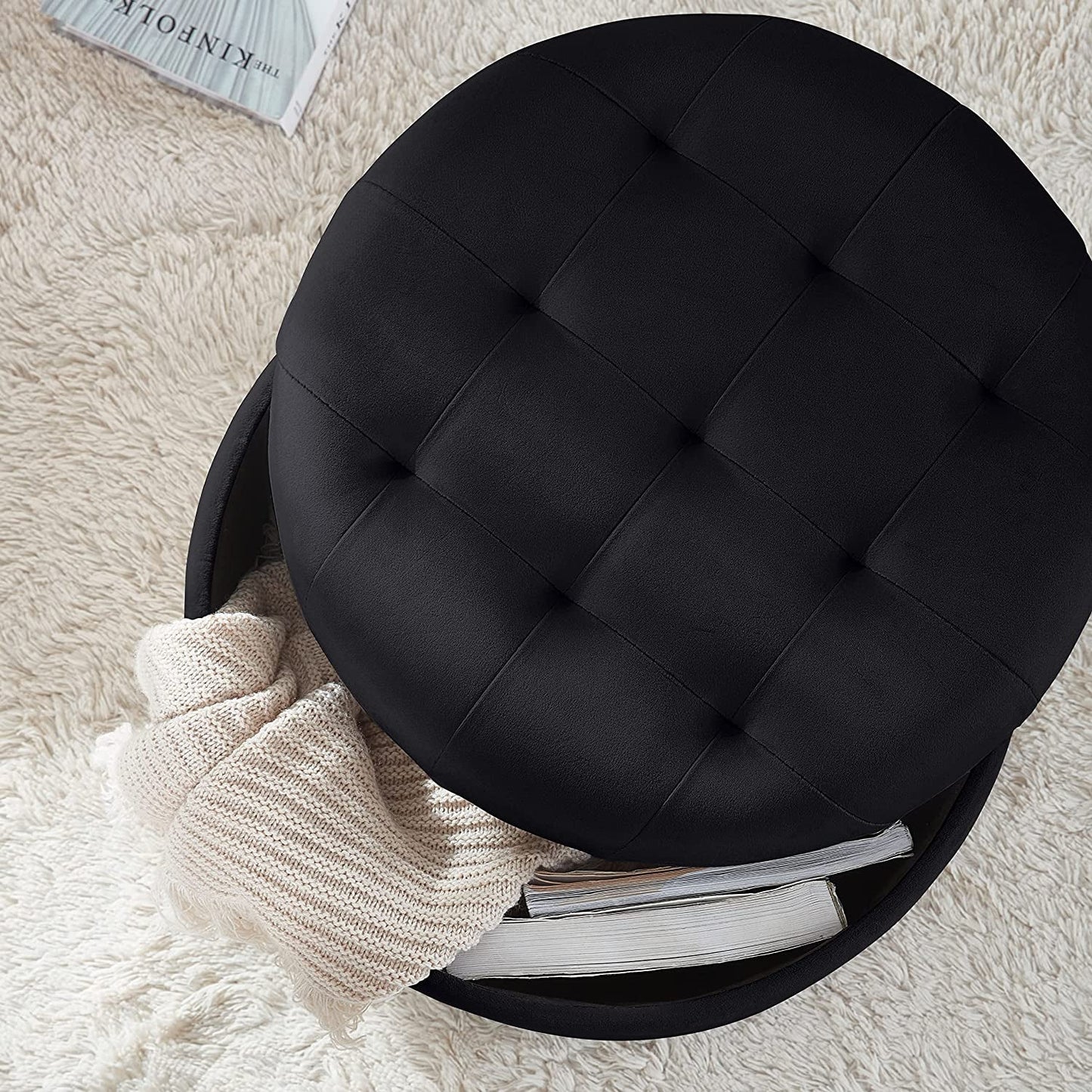 Black Velvet Tufted Storage Ottoman