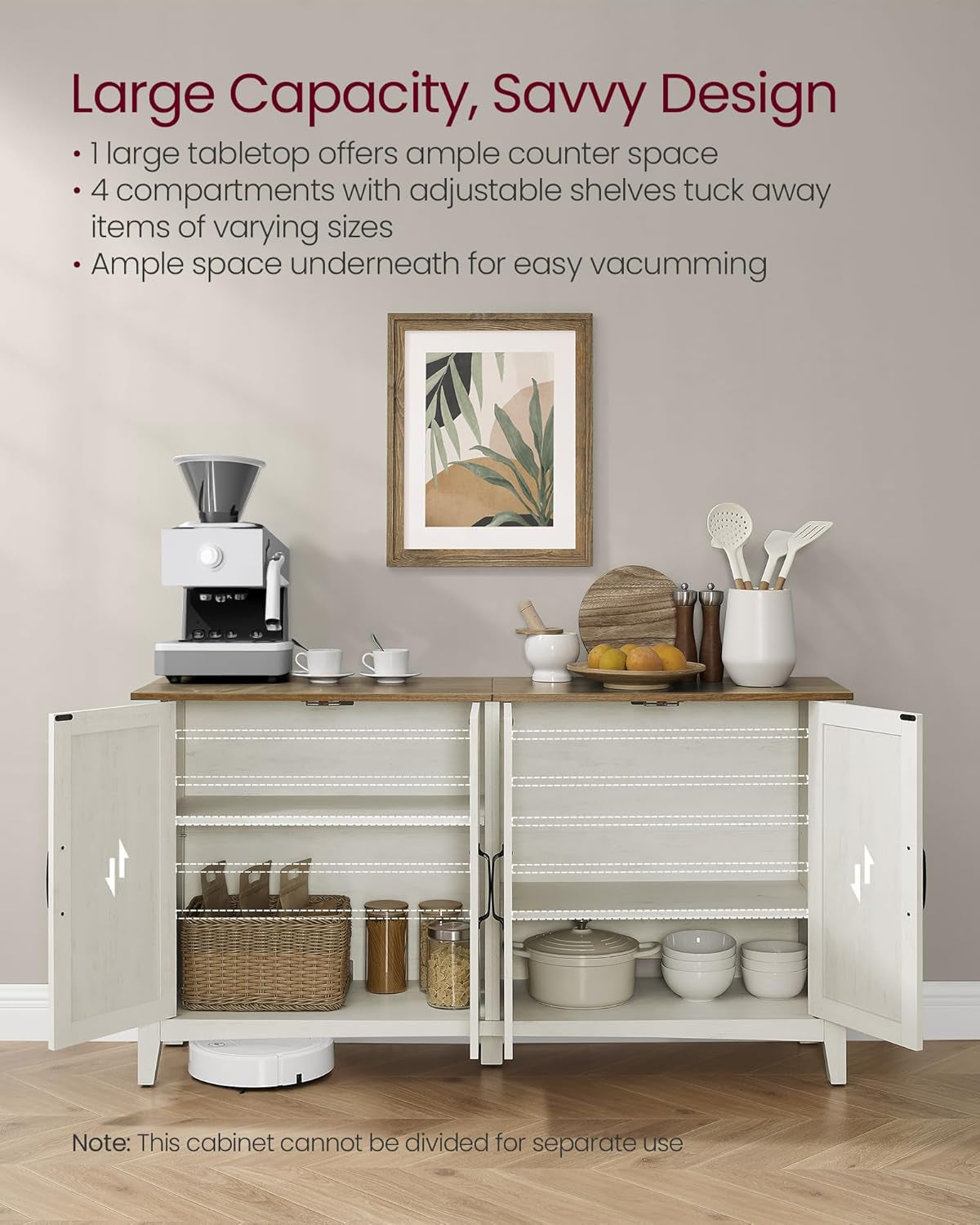 Country-Chic White Honey Brown Buffet Cabinet