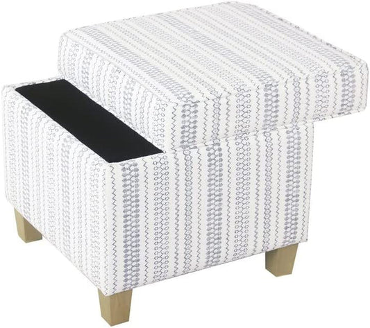 Farmhouse Blue Stripe Ottoman with Storage