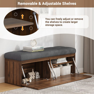 Tufted Chenille 49" Storage Bench with Adjustable Shelves