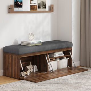 Tufted Chenille 49" Storage Bench with Adjustable Shelves