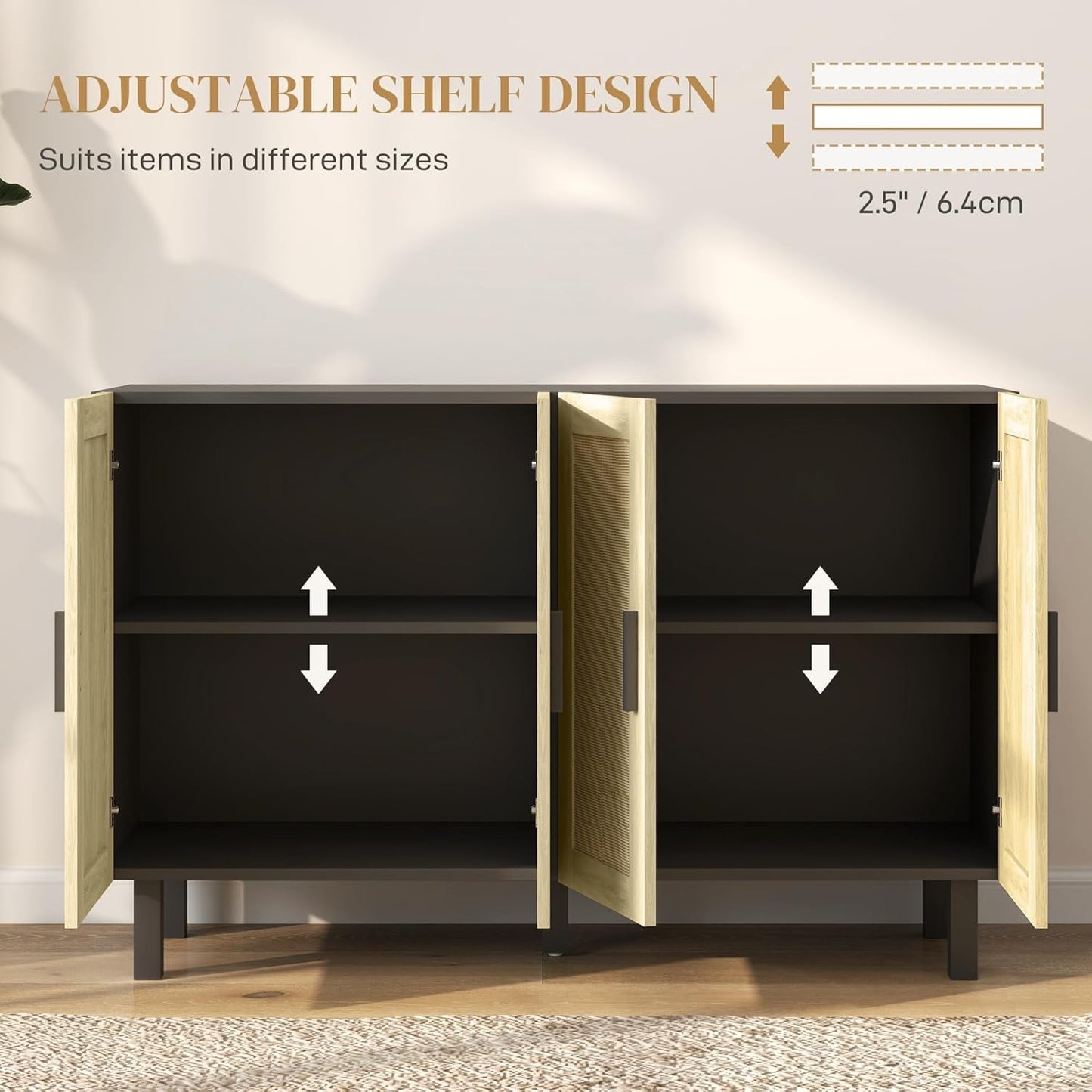 4 Door Rattan Wicker Buffet Cabinet